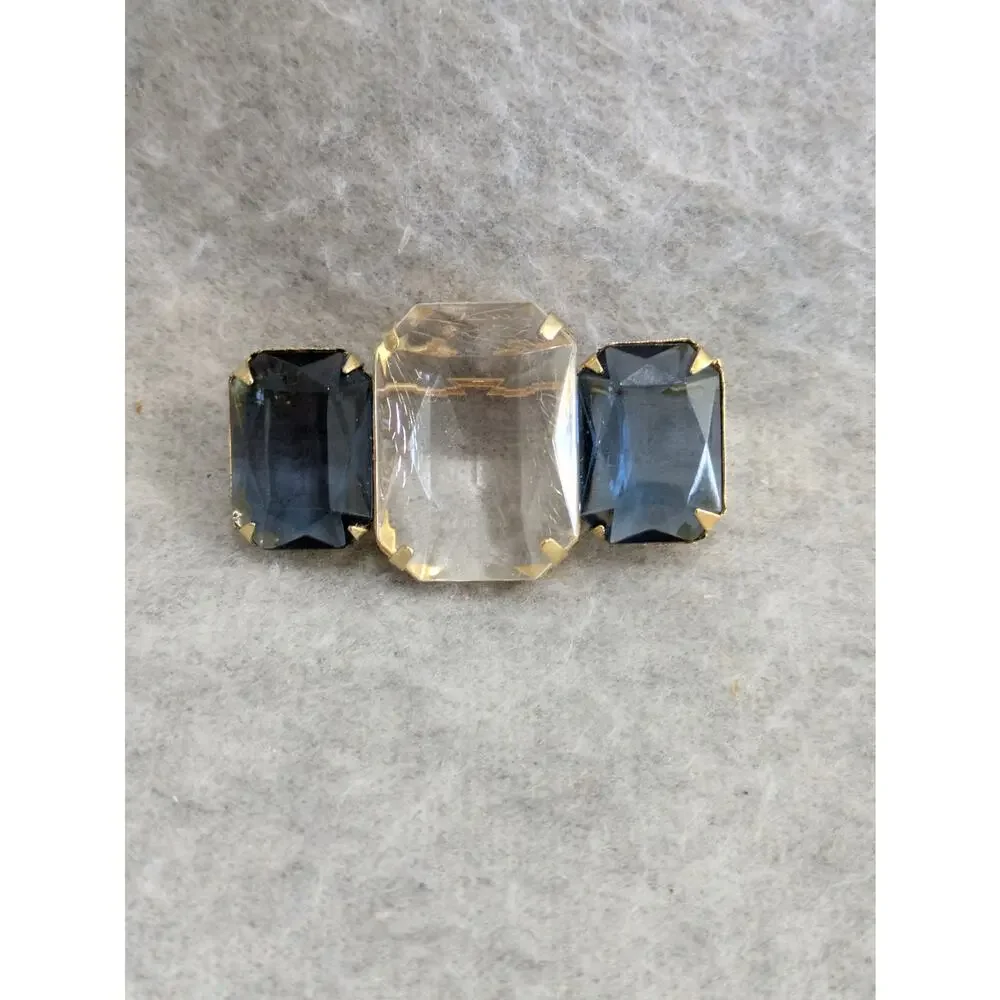 Vintage Avon Retro 3 Rhinestone Brooch Bar Pin Bue Clear Glass‎